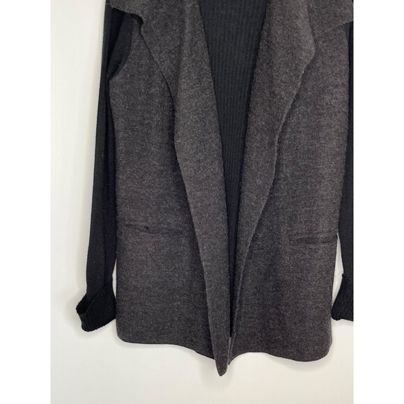 Tahari Black Gray Color Block Open Front Cardigan Wool Collared Size Large - Picture 3 of 9